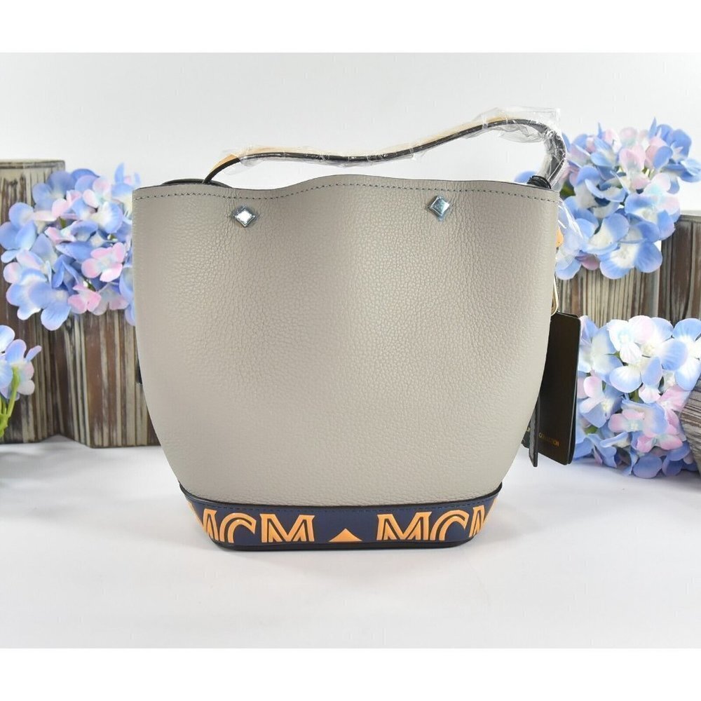 MCM Yellow Grey Goatskin Mini Upcycling Project Flower Milano Drawstring Bag NWT - Picture 4 of 8